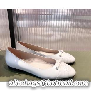 New Stylish Gucci Leather Bow Ballet Flat 021920 White