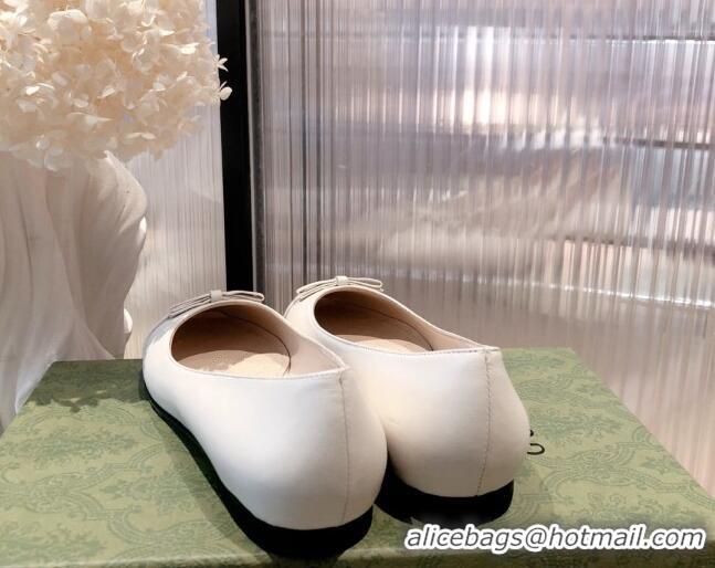 New Stylish Gucci Leather Bow Ballet Flat 021920 White