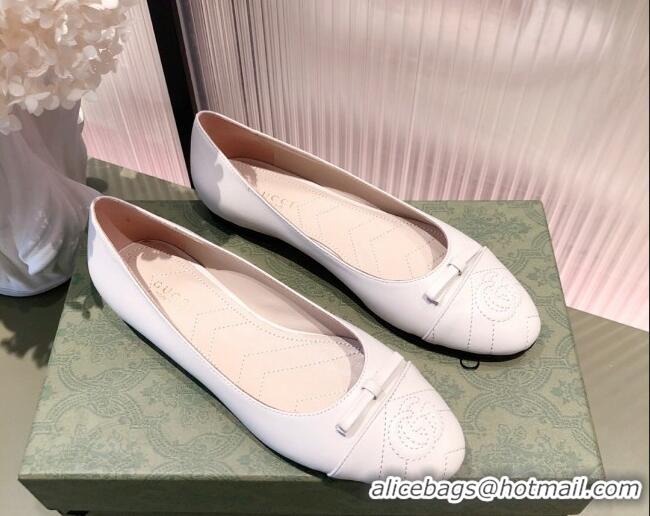 New Stylish Gucci Leather Bow Ballet Flat 021920 White