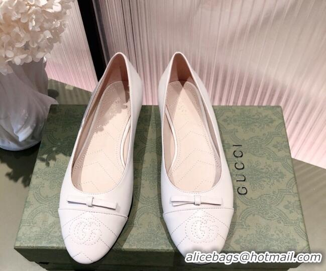 New Stylish Gucci Leather Bow Ballet Flat 021920 White