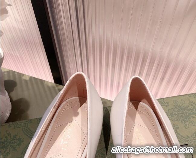 New Stylish Gucci Leather Bow Ballet Flat 021920 White