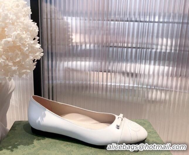 New Stylish Gucci Leather Bow Ballet Flat 021920 White