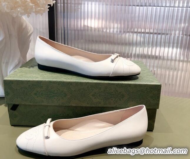 New Stylish Gucci Leather Bow Ballet Flat 021920 White