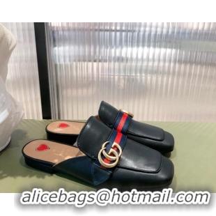 Best Quality Gucci Leather Slippers/Mules Black 021933