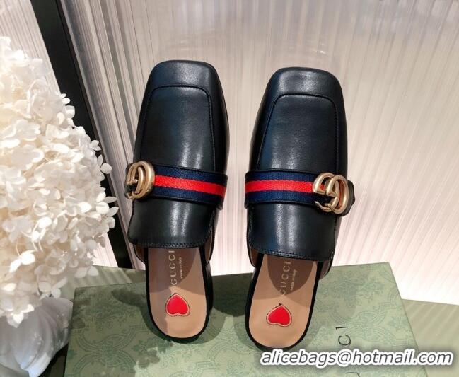 Best Quality Gucci Leather Slippers/Mules Black 021933