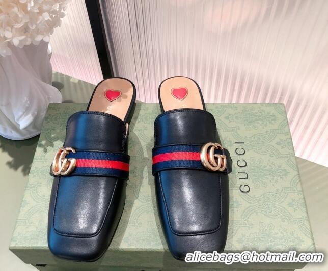 Best Quality Gucci Leather Slippers/Mules Black 021933