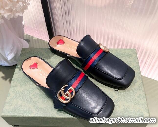 Best Quality Gucci Leather Slippers/Mules Black 021933