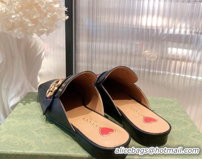 Best Quality Gucci Leather Slippers/Mules Black 021933