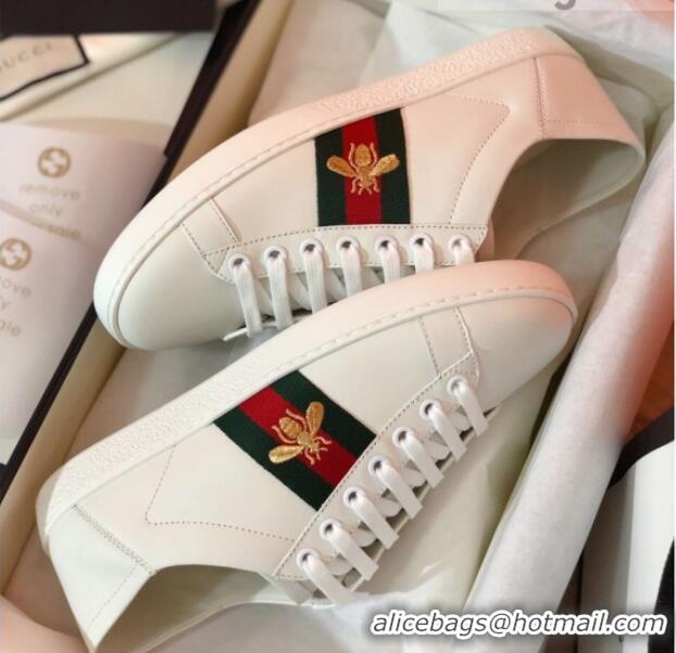 Sumptuous Gucci Ace Sneakers with Bee and Web 022136 White