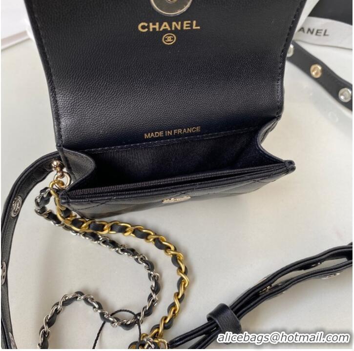 Famous Brand Chanel Sheepskin Original Leather Pocket AP2549 Black