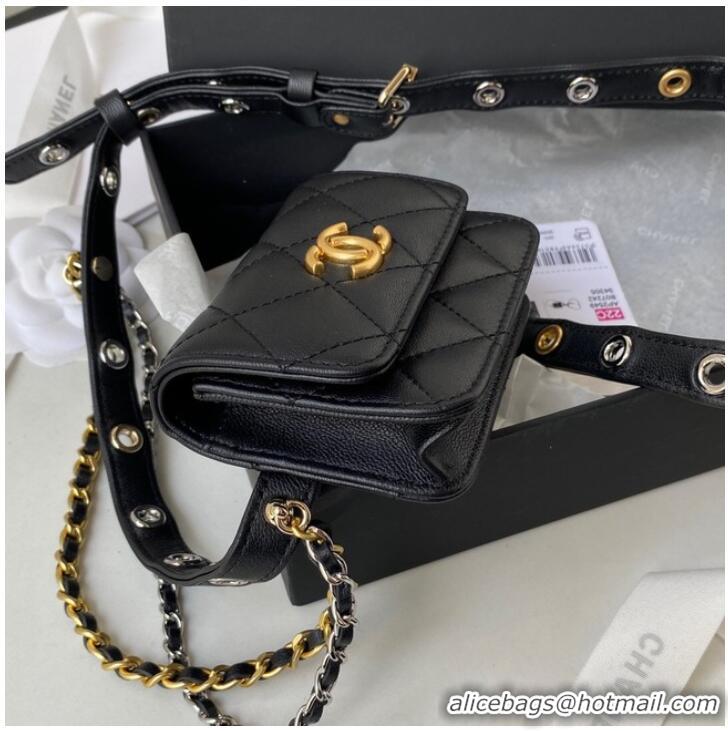 Famous Brand Chanel Sheepskin Original Leather Pocket AP2549 Black