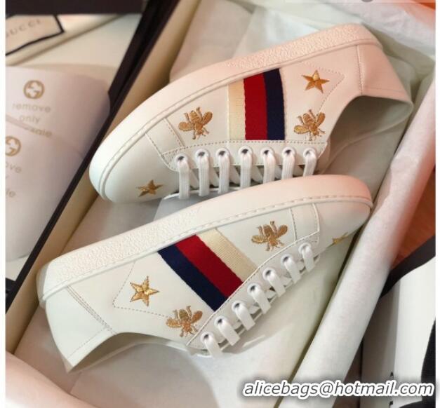 Grade Quality Gucci Ace Sneakers with Bees and Stars 022137 White