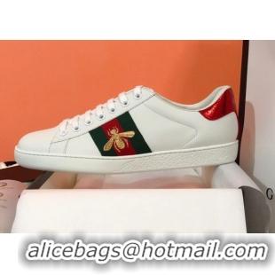 Stylish Gucci Ace Sneakers with Embroidered Bee and Web 022138 White