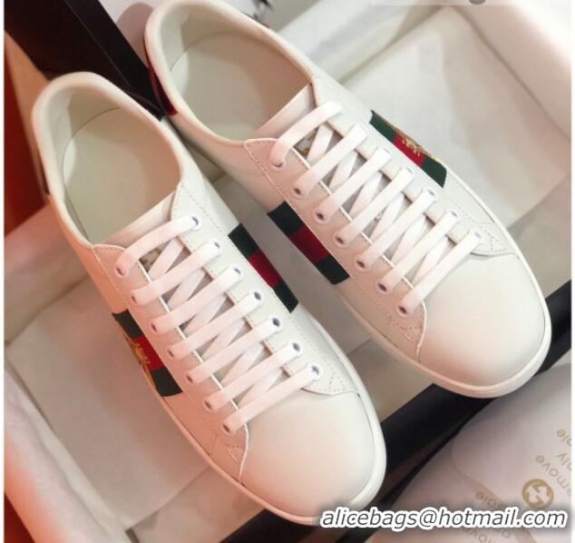 Stylish Gucci Ace Sneakers with Embroidered Bee and Web 022138 White