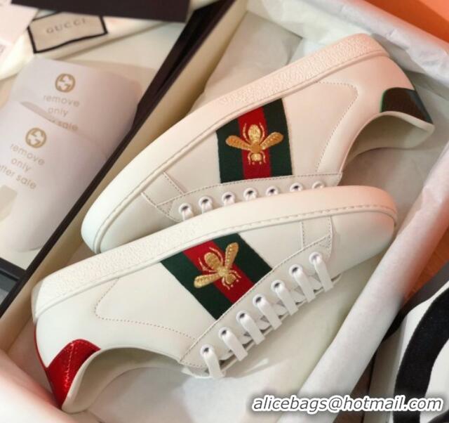 Stylish Gucci Ace Sneakers with Embroidered Bee and Web 022138 White