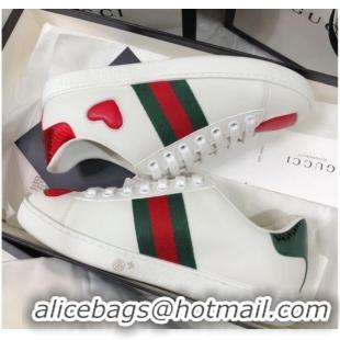 Low Price Gucci Ace Sneakers in Love Embroidered Leather White 022143