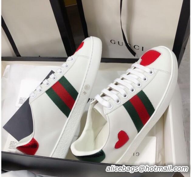 Low Price Gucci Ace Sneakers in Love Embroidered Leather White 022143