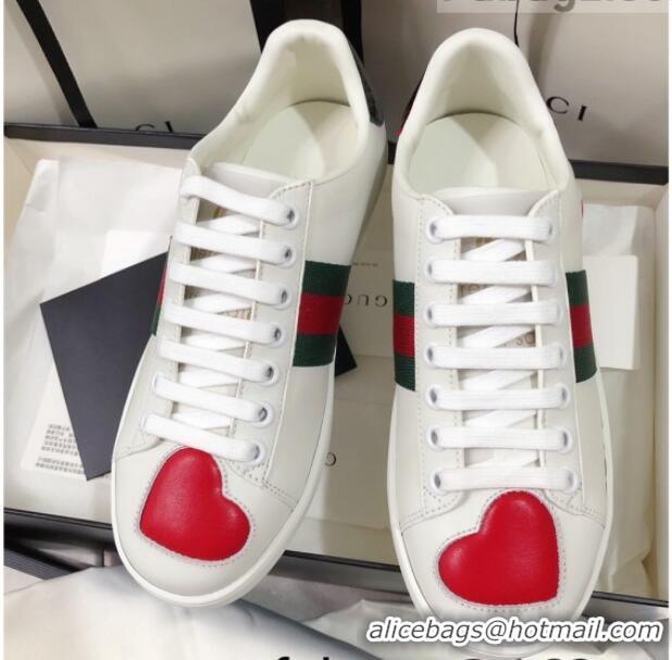 Low Price Gucci Ace Sneakers in Love Embroidered Leather White 022143