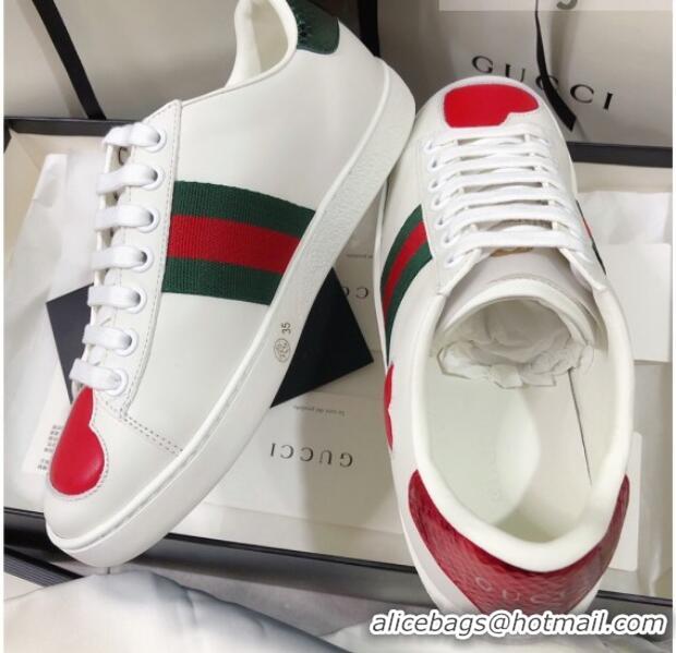 Low Price Gucci Ace Sneakers in Love Embroidered Leather White 022143