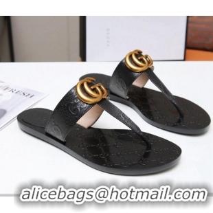 Super Quality Gucci GG Leather Thong Sandal with Double G Black 022145