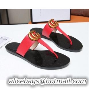 Best Price Gucci GG Leather Thong Sandal with Double G 022145 Red