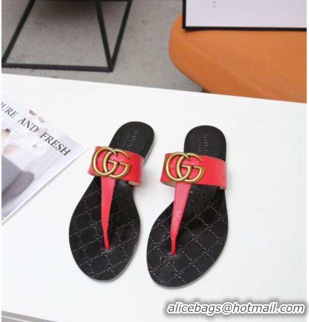 Best Price Gucci GG Leather Thong Sandal with Double G 022145 Red