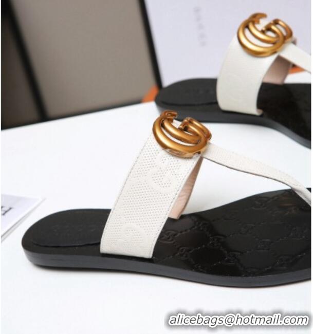 Top Quality Gucci GG Leather Thong Sandal with Double G 022147 White