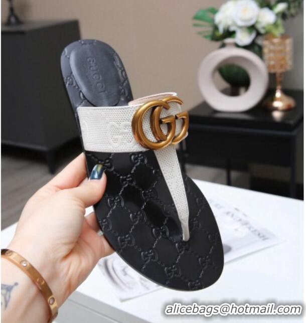 Top Quality Gucci GG Leather Thong Sandal with Double G 022147 White