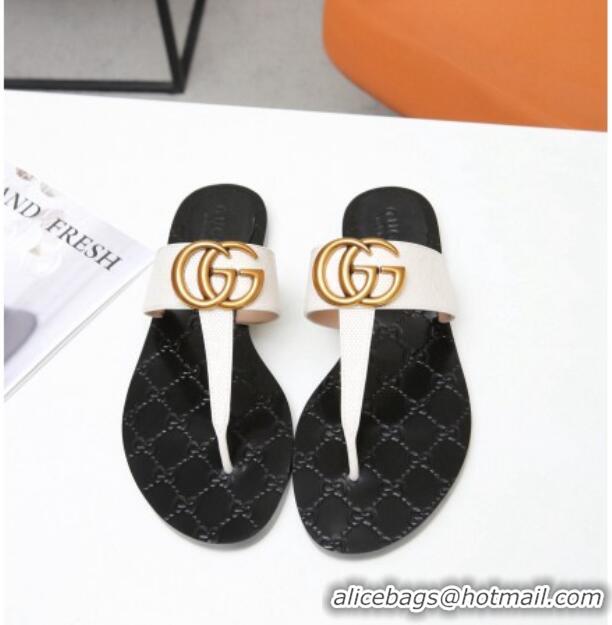 Top Quality Gucci GG Leather Thong Sandal with Double G 022147 White