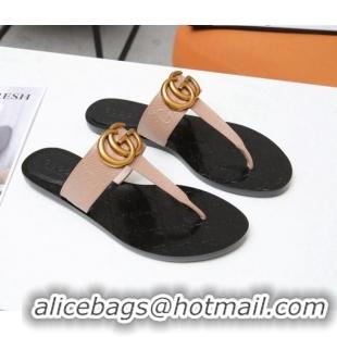 Good Product Gucci GG Leather Thong Sandal with Double G 022147 Nude