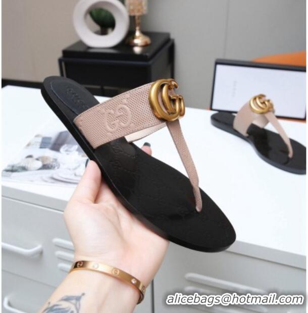 Good Product Gucci GG Leather Thong Sandal with Double G 022147 Nude