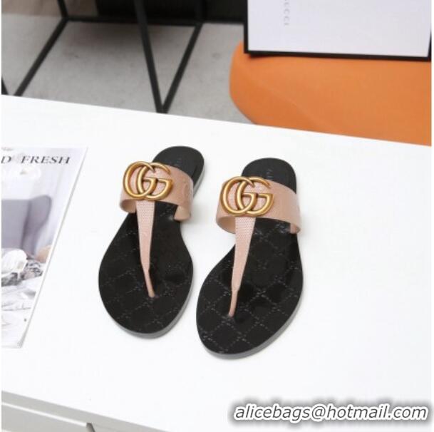 Good Product Gucci GG Leather Thong Sandal with Double G 022147 Nude