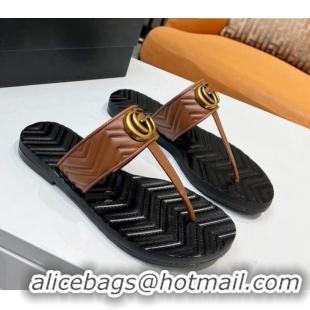 Shop Gucci Chevron Leather Thong Sandal with Double G 022151 Brown