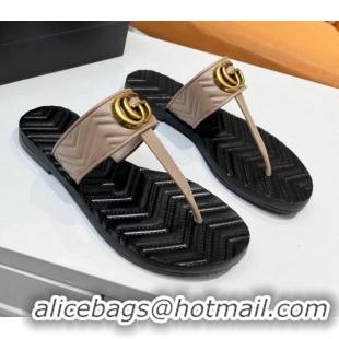 Perfect Gucci Chevron Leather Thong Sandal with Double G 022151 Apricot