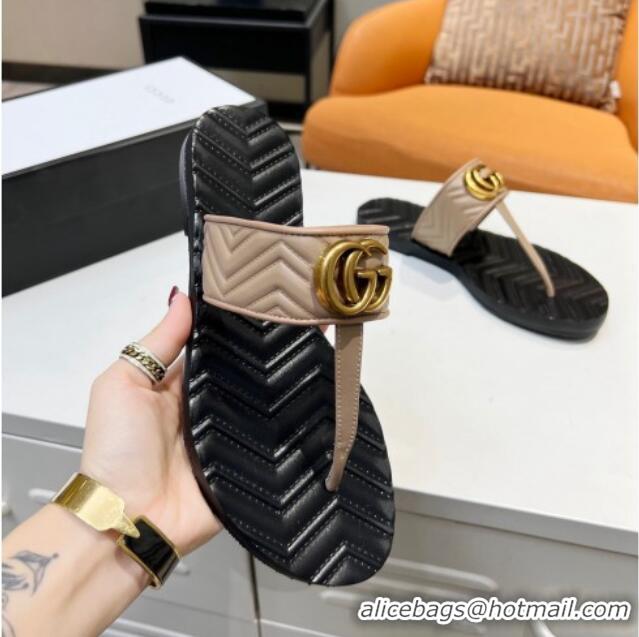 Perfect Gucci Chevron Leather Thong Sandal with Double G 022151 Apricot