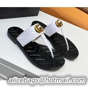 Unique Grade Gucci Chevron Leather Thong Sandal with Double G 022154 White