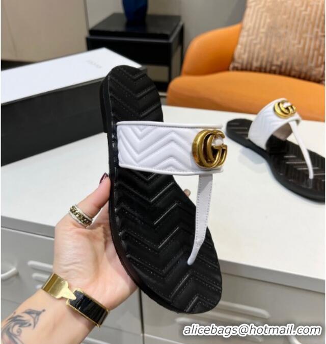 Unique Grade Gucci Chevron Leather Thong Sandal with Double G 022154 White