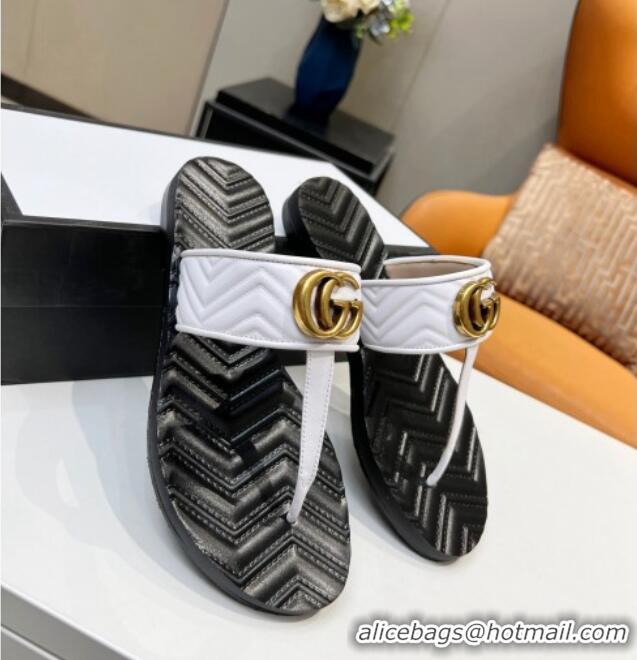 Unique Grade Gucci Chevron Leather Thong Sandal with Double G 022154 White