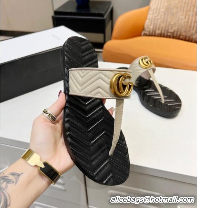 Grade Design Gucci Chevron Leather Thong Sandal with Double G 022154 Light Grey