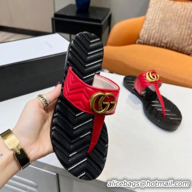 Best Price Gucci Chevron Leather Thong Sandal with Double G 022154 Red