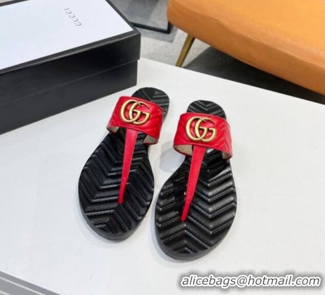 Best Price Gucci Chevron Leather Thong Sandal with Double G 022154 Red