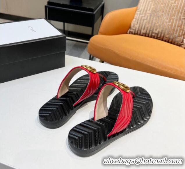 Best Price Gucci Chevron Leather Thong Sandal with Double G 022154 Red