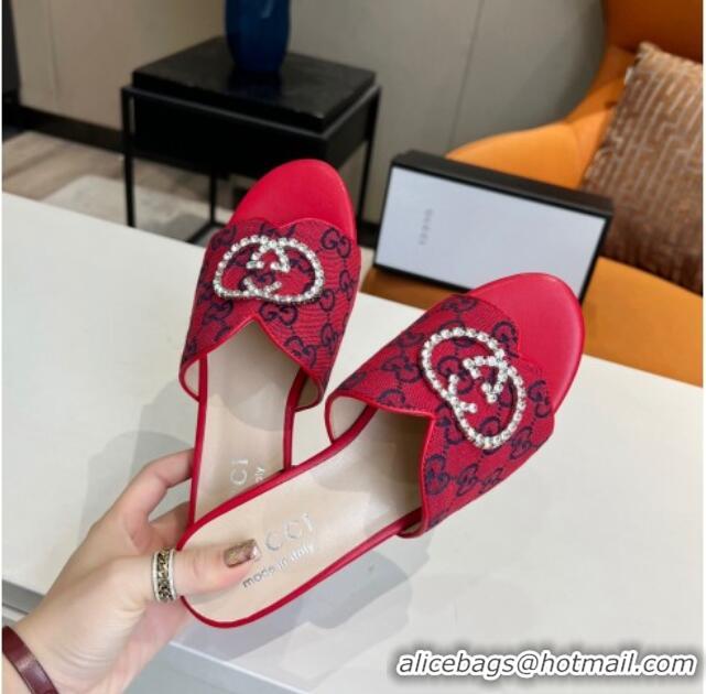 Low Price Gucci GG Canvas Slide Sandal with Crystal Double G 022161 Red