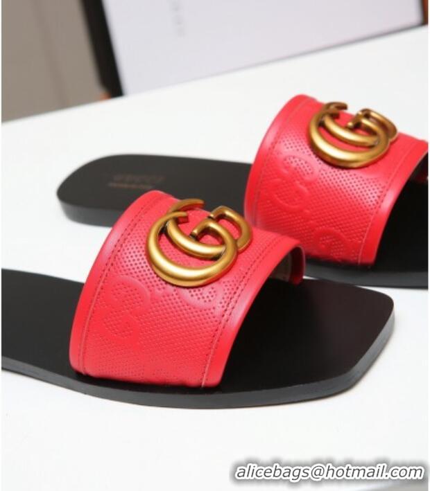 Reasonable Price Gucci GG Leather Slide Sandal with Double G 022162 Red