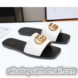 Discount Gucci GG Leather Slide Sandal with Double G 022162 White