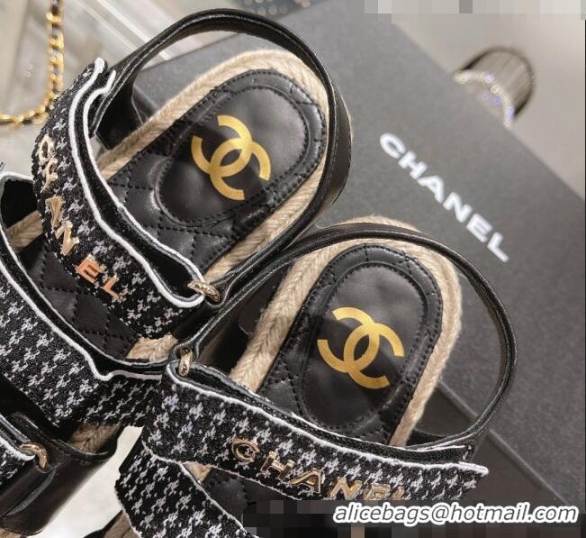 ​High Quality Chanel Houndstooth Strap Flat Sandals C2142 Black 2022