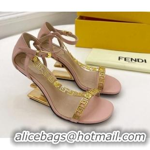 Good Product Fendi First F Calfskin Heel 8.5cm Sandals with Logo Chain Pink 021596