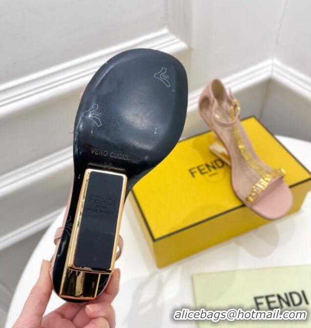 Good Product Fendi First F Calfskin Heel 8.5cm Sandals with Logo Chain Pink 021596