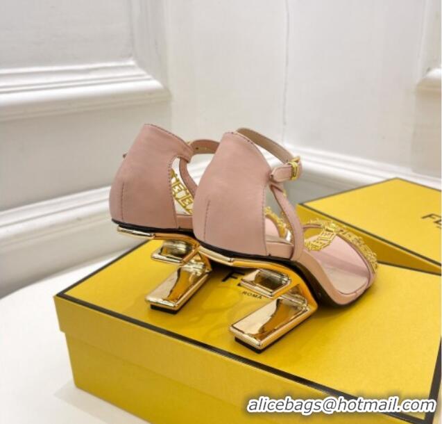 Good Product Fendi First F Calfskin Heel 8.5cm Sandals with Logo Chain Pink 021596