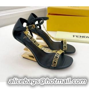 Super Quality Fendi First F Calfskin Heel 8.5cm Sandals with Logo Chain 021596 Dark Green